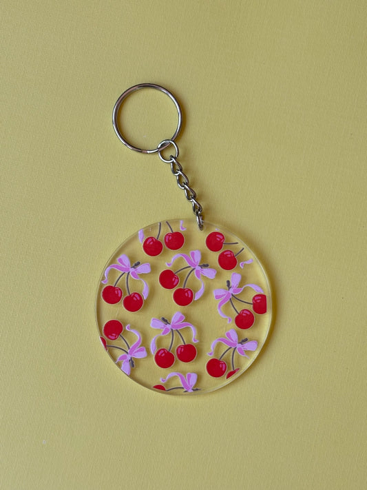 Coquette Cherries Circle Keychain