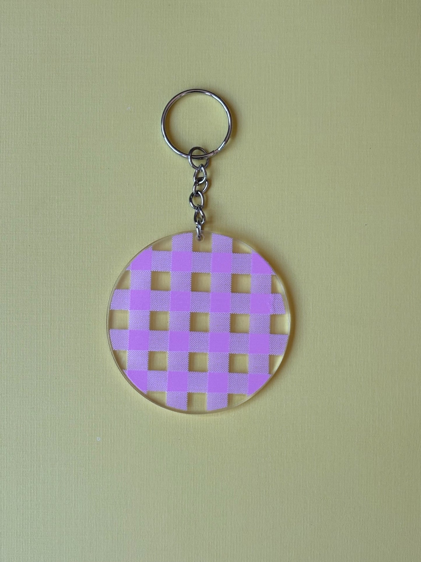 Pink Plaid Circle Keychain