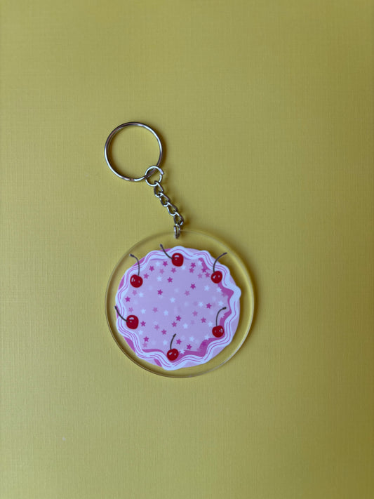 Cherry Cake Circle Keychain