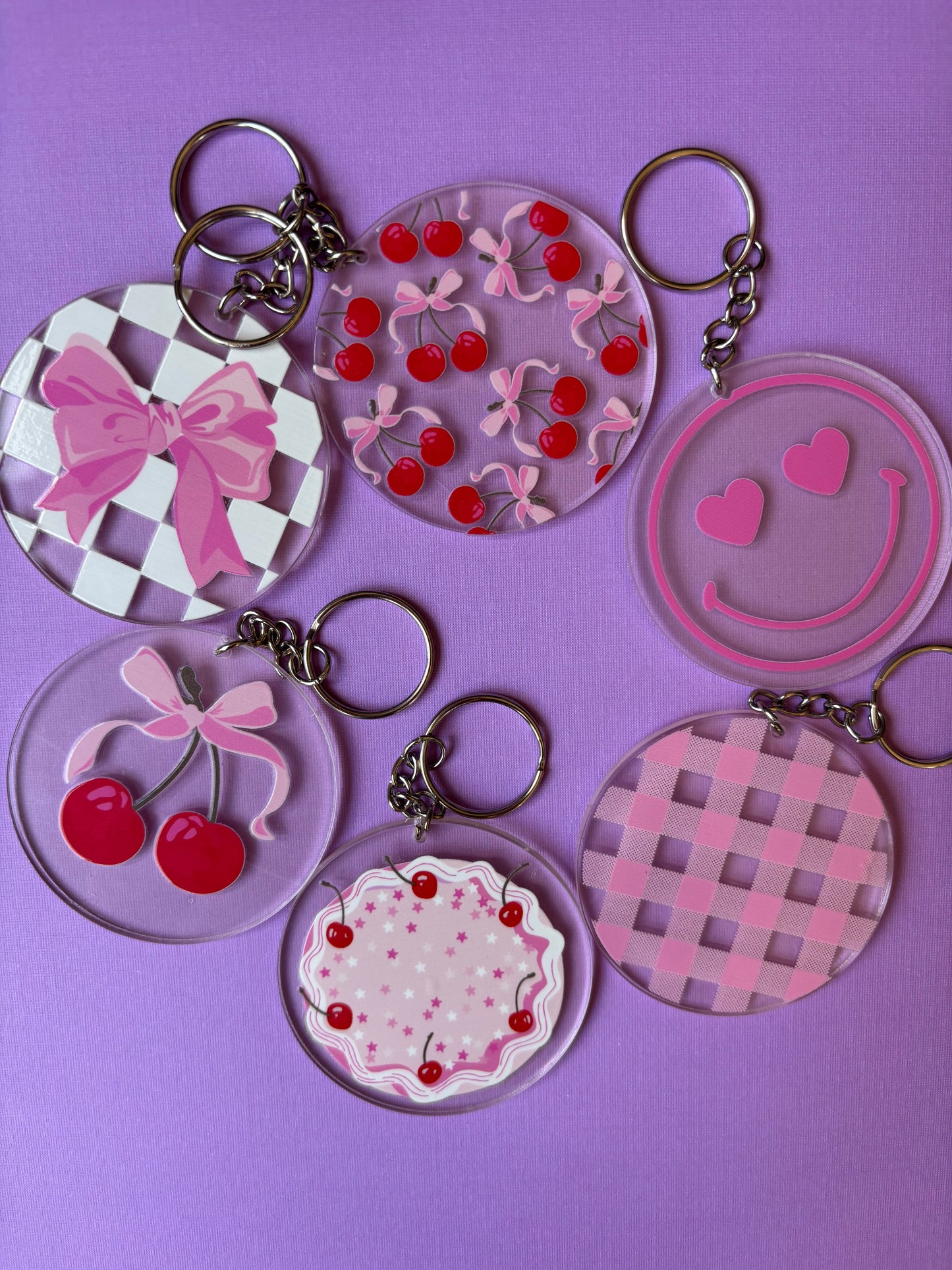 Coquette Cherries Circle Keychain