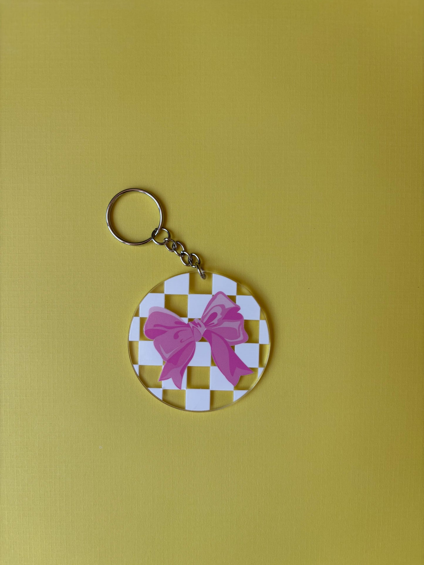 Checkered Bow Circle Keychain