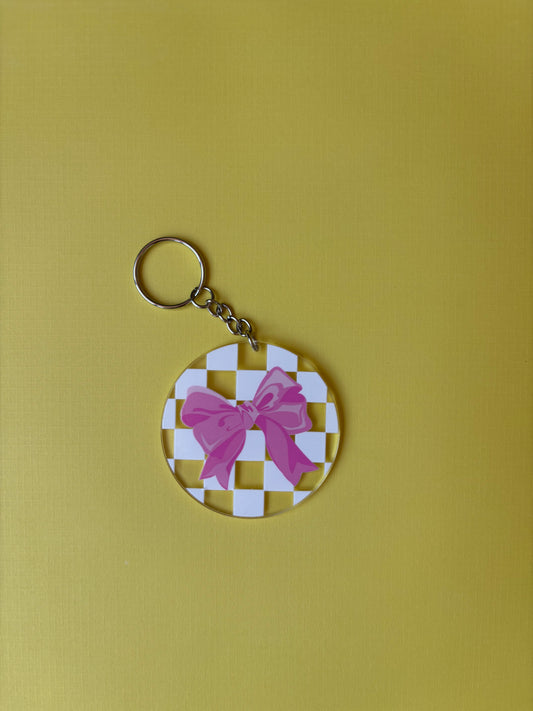 Checkered Bow Circle Keychain