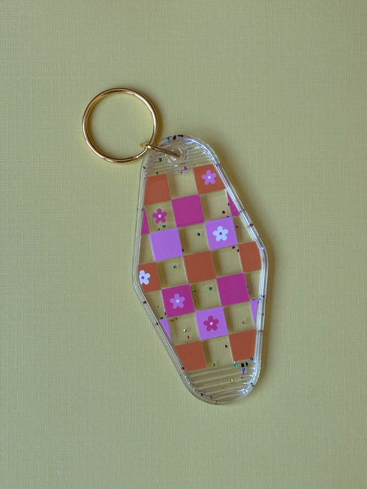 Checkered Daisies Motel Keychain