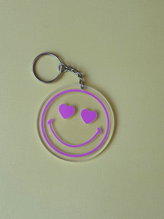 Heart Eyes Smiley Circle Keychain